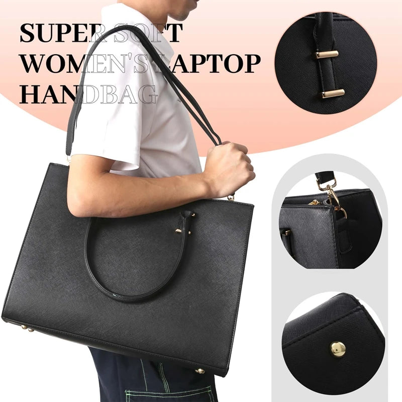 Women's 15.6-Inch Leather Laptop Handbag for Business Office