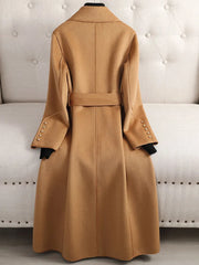 Long Double Sided Wool Coat Lapel Solid Color Belt Winter Coats Women Elegant Style High End Clothing