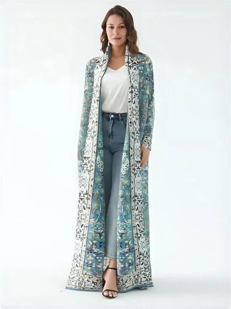 Chic 2024 Plus Size Floral Print Trench Coat - Trendy Mix