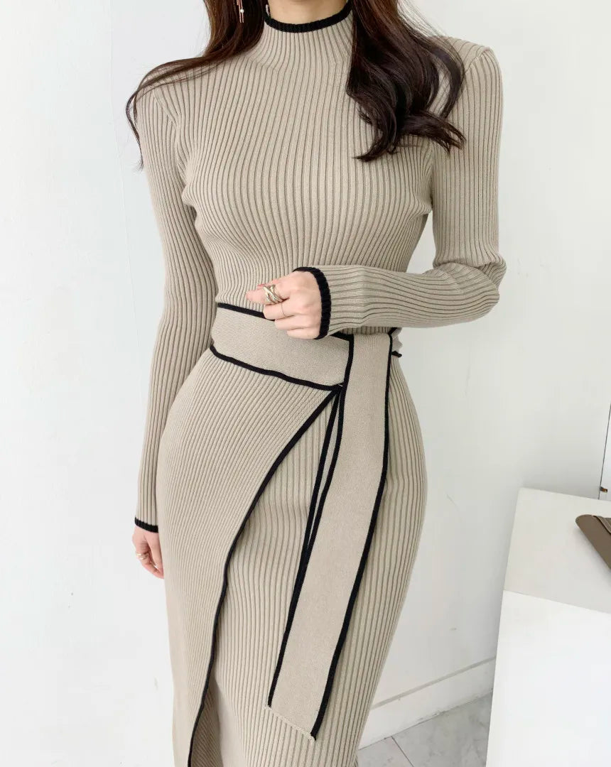 Long Sleeve Women Knitted Dress Autumn Korean Fashion Casual Knit