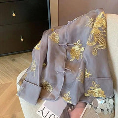 Elegant Blossom Vintage Embroidered Organza Jacket - Trendy Mix