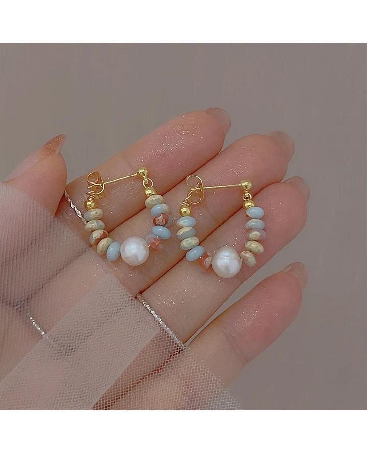 Pearl Elegance: Natural Stone Drop Earrings - Trendy Mix