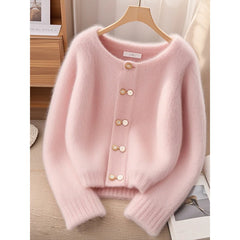 Pink Round Neck Sweater Cardigan