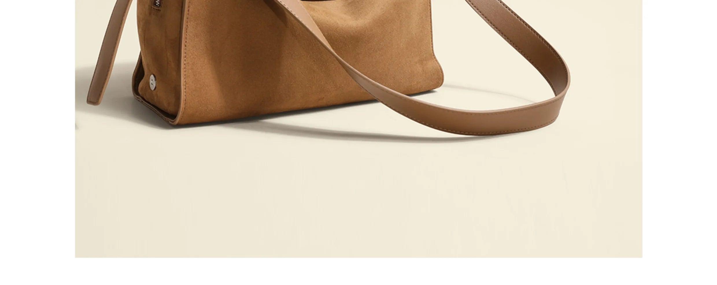 Coffee Matte Suede Tote – Luxury Winter Shoulder Bag in Two Sizes