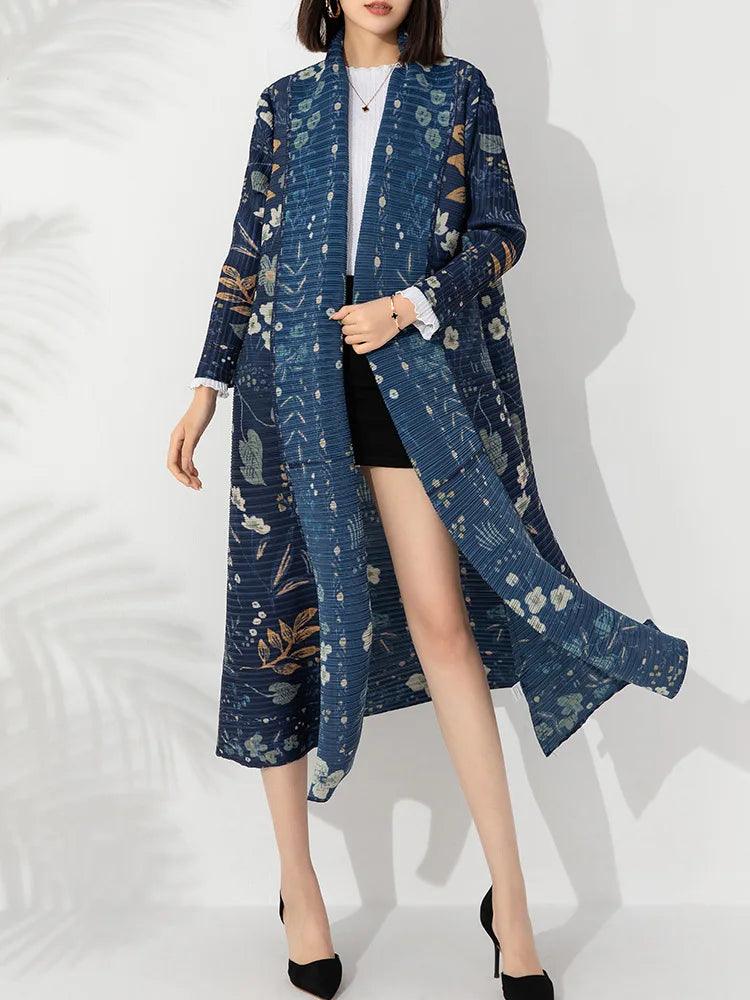 Chic 2024 Plus Size Floral Print Trench Coat - Trendy Mix