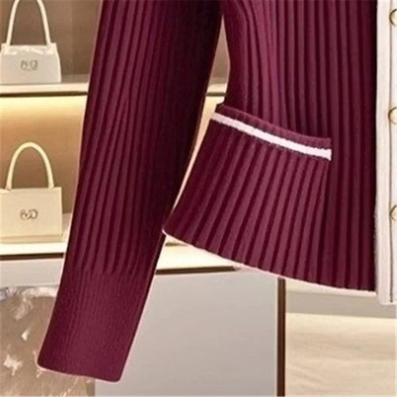 Wine Red Polo Knit Cardigan