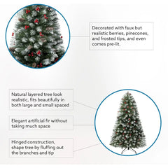 Frosted Prelit Artificial Christmas Tree with Pine Cones, Faux Berries, Foot Pedal, 1346 Branch Tips, 550 Warm Lights