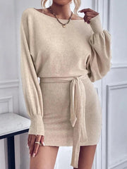 Chic Belted Knit Bodycon Dress