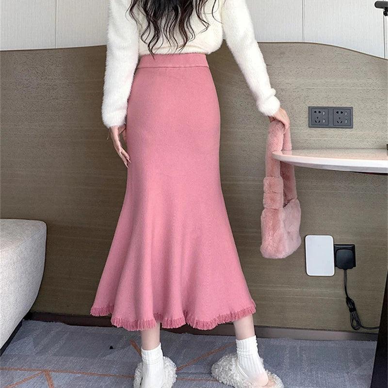 Tassel Fishtail Knit Skirt for Women