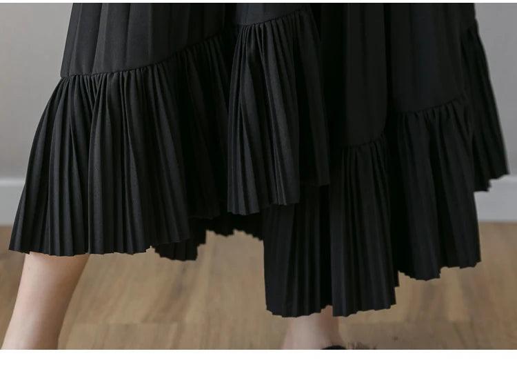 2024 Korean Fashion Irregular Pleated Black Skirt