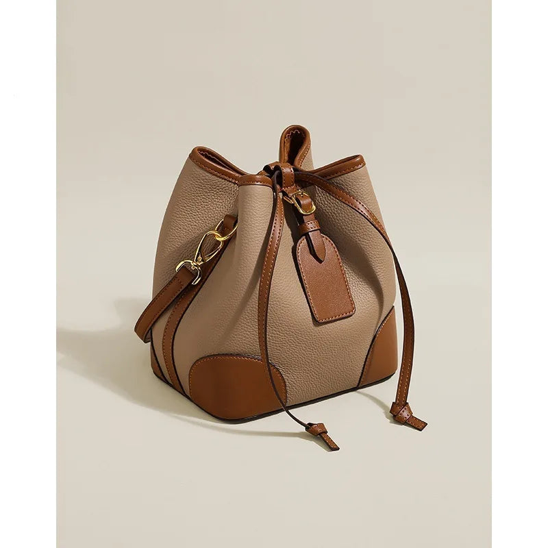 Chic Bucket Leather Crossbody Bag - Trendy Mix