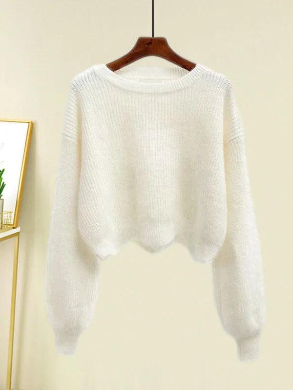 Women Autumn Winter Warm Knitted Two Pieces Sets Korean Long Sleeve Pullover Sweater Top And High Waist Skirts Sets