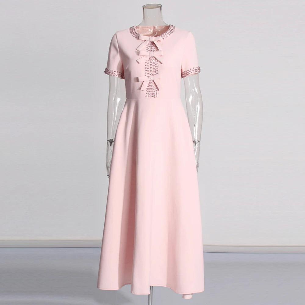 Diamond Elegance: Patchwork Bowknot Dress - Trendy Mix