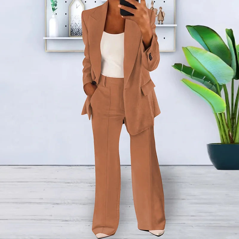 Spring Fall Fashion Women's Jacket Coat Pants 2 Piece Sets Office Lady Blazer Pants Sets Tracksuit Sets Female Coat Outfits New