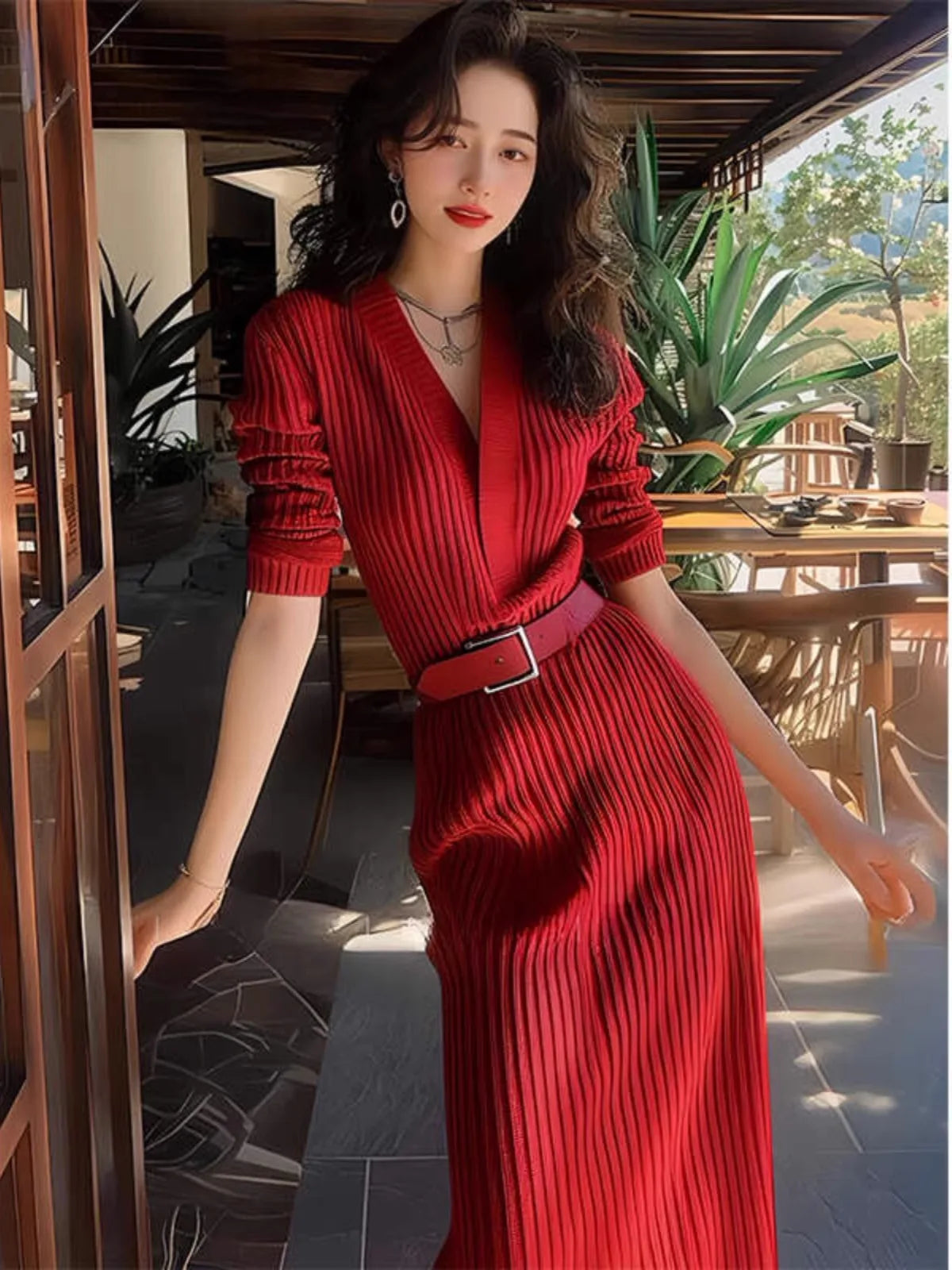 2024 High-End V-Neck Slimming Knit Dress