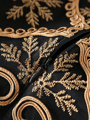 Designer Fashion 2024 Spring Summer Dress Women 3/4 Sleeve 3D Gold Flower Embroidery Elegant Midi Party