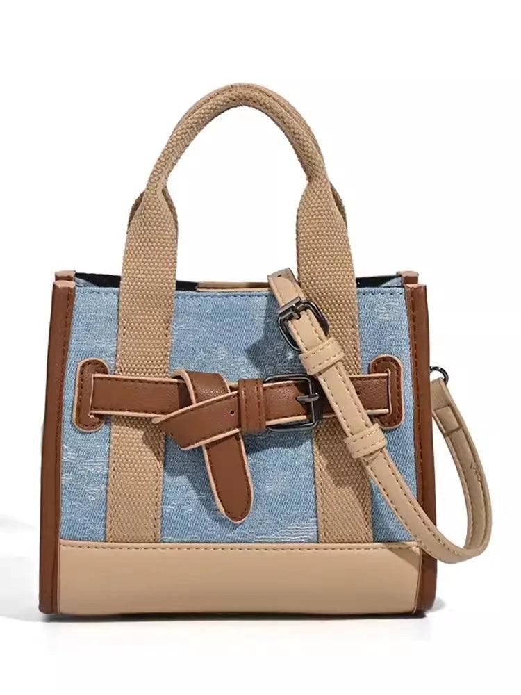 Chic Denim Crossbody Bag with Flap Pocket - Trendy Mix