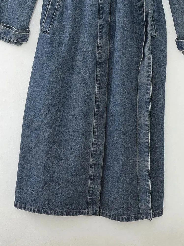 2024 Autumn Mid - length Denim Trench For Women Belt On Waist Loose Lapel Windbreaker Female New - Trendy Mix
