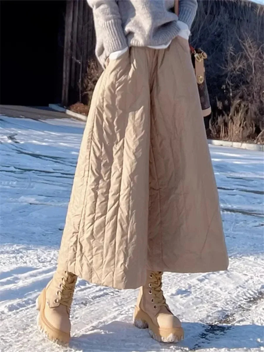 Super Loose Winter Culotte Down Cotton Pants Women Elegant Snow Wear Wide Leg Pants