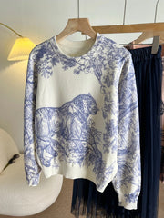 Luxury Designer Sweater Women Animal Floral Pattern Printing Pullover Sweater Classic Crew Neck Knit Tops High Quality