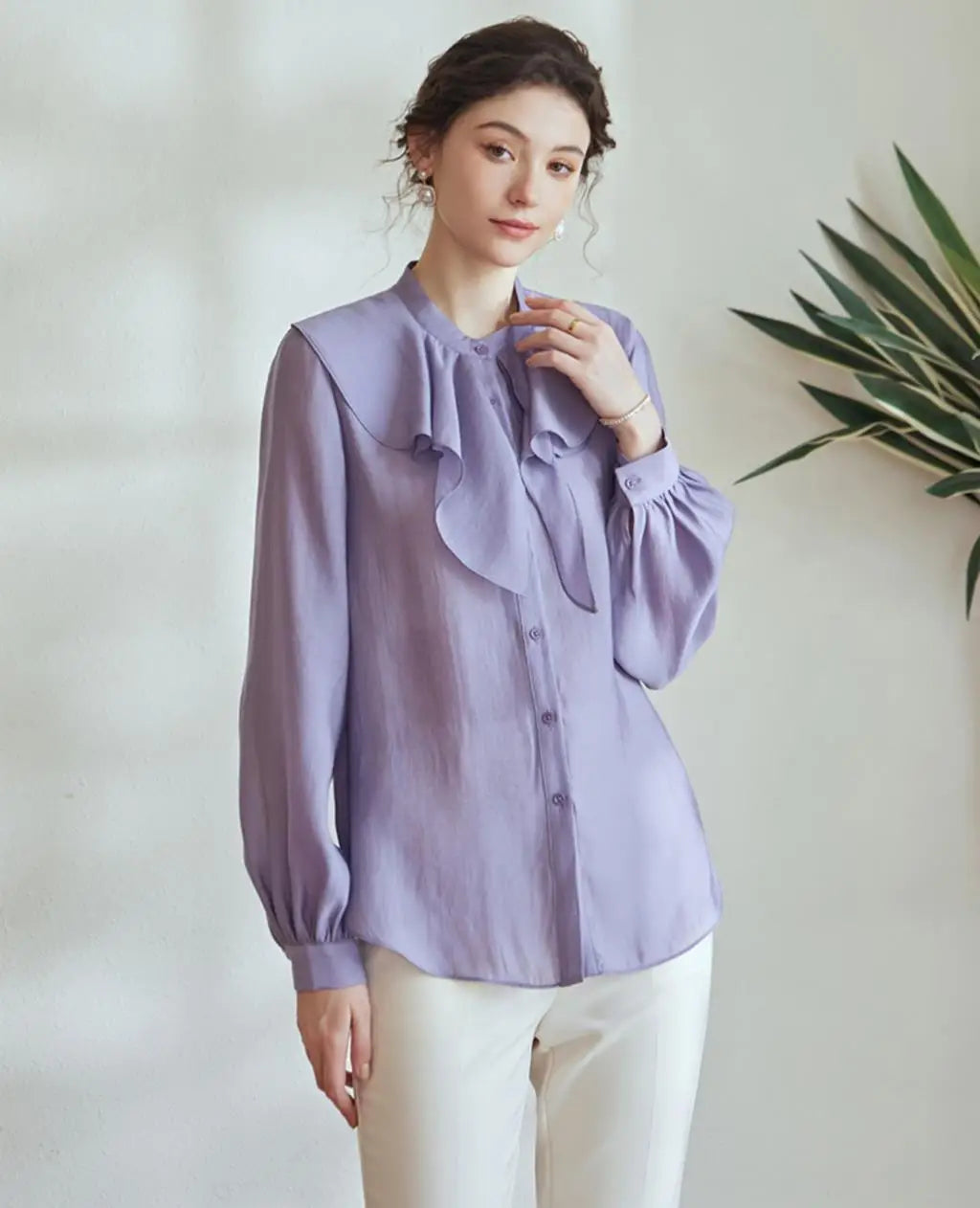 Sun-Kissed Serenity Ruffle Collar Rayon Overshirt - Trendy Mix