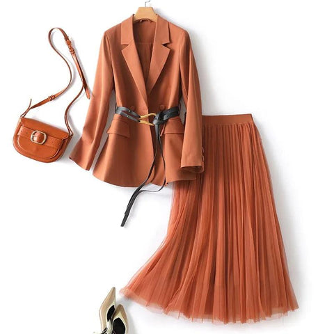 Tangerine Radiance Blazer & Skirt Set