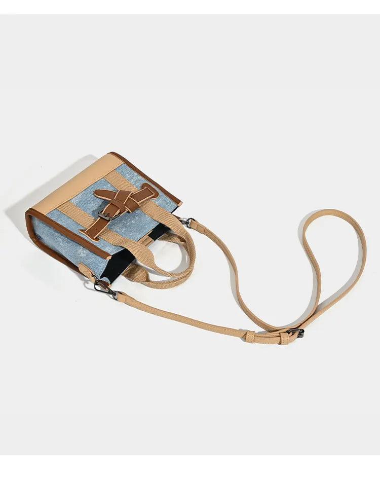 Chic Denim Crossbody Bag with Flap Pocket - Trendy Mix