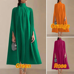 Evening Party Dress 2024 Elegant Midi Dress Fashion Women Bat Sleeve Turtleneck Sundress Casual Vetidos Loose Robe