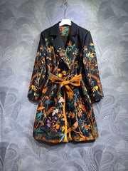 High Quality Autumn Women Fashion Designer Trench Coats Multicolor Ditsy Printed Long Sleeve Bow Belt Coats Overcoat