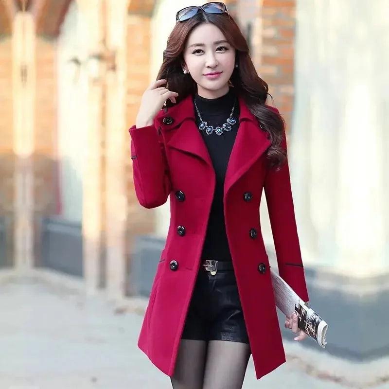 Korean Elegance: 2024 Long Double-Breasted Wool Coat - Trendy Mix