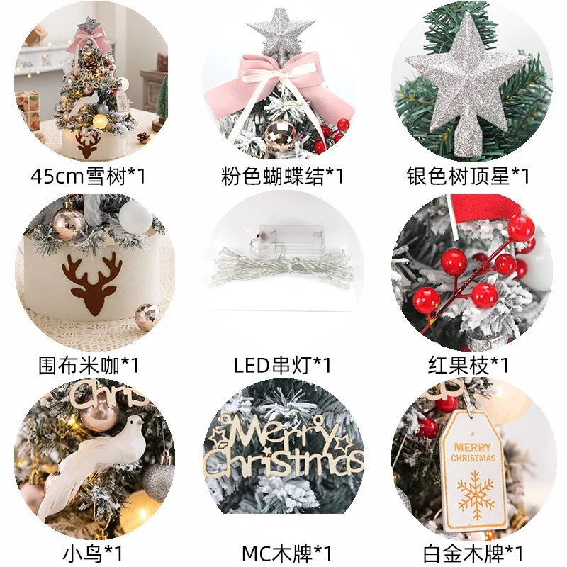 45/60cm Mini Christmas Tree With Lights DIY Desktop Golden Red Christmas Decorations 2024 New Year Home Party Windows Ornaments