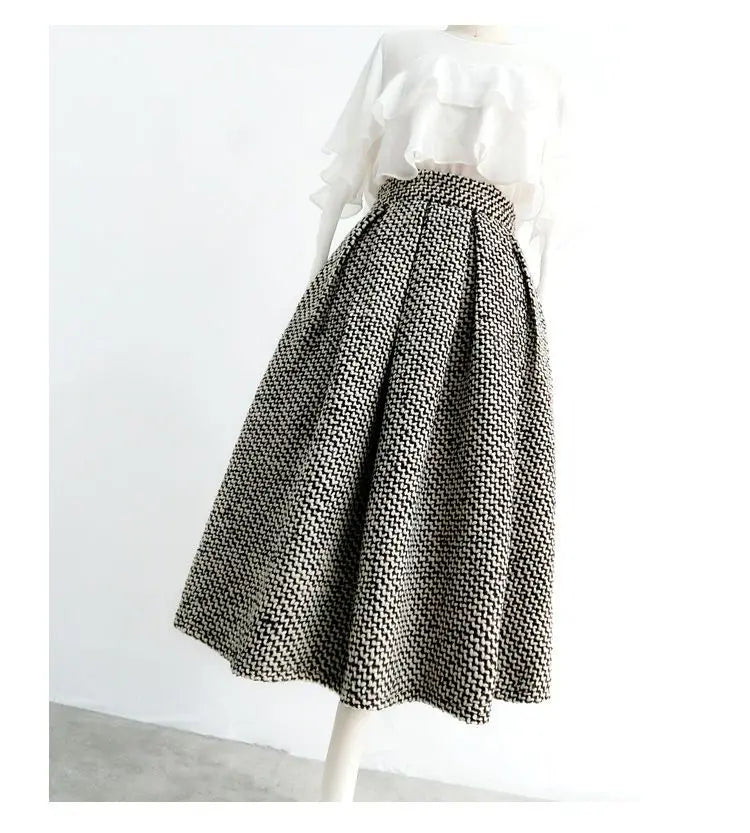 Tweed Fluffy Skirt 2024 Autumn/winter New Coverage Flesh High Waist Slimming Thick A-line Skirt