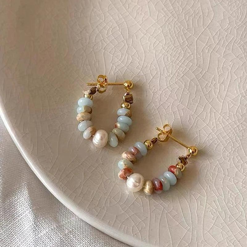 Pearl Elegance: Natural Stone Drop Earrings - Trendy Mix