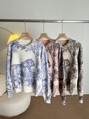 Luxury Designer Sweater Women Animal Floral Pattern Printing Pullover Sweater Classic Crew Neck Knit Tops High Quality