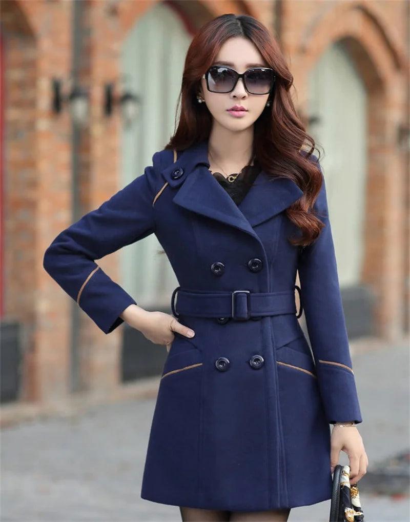 Korean Elegance: 2024 Long Double-Breasted Wool Coat - Trendy Mix