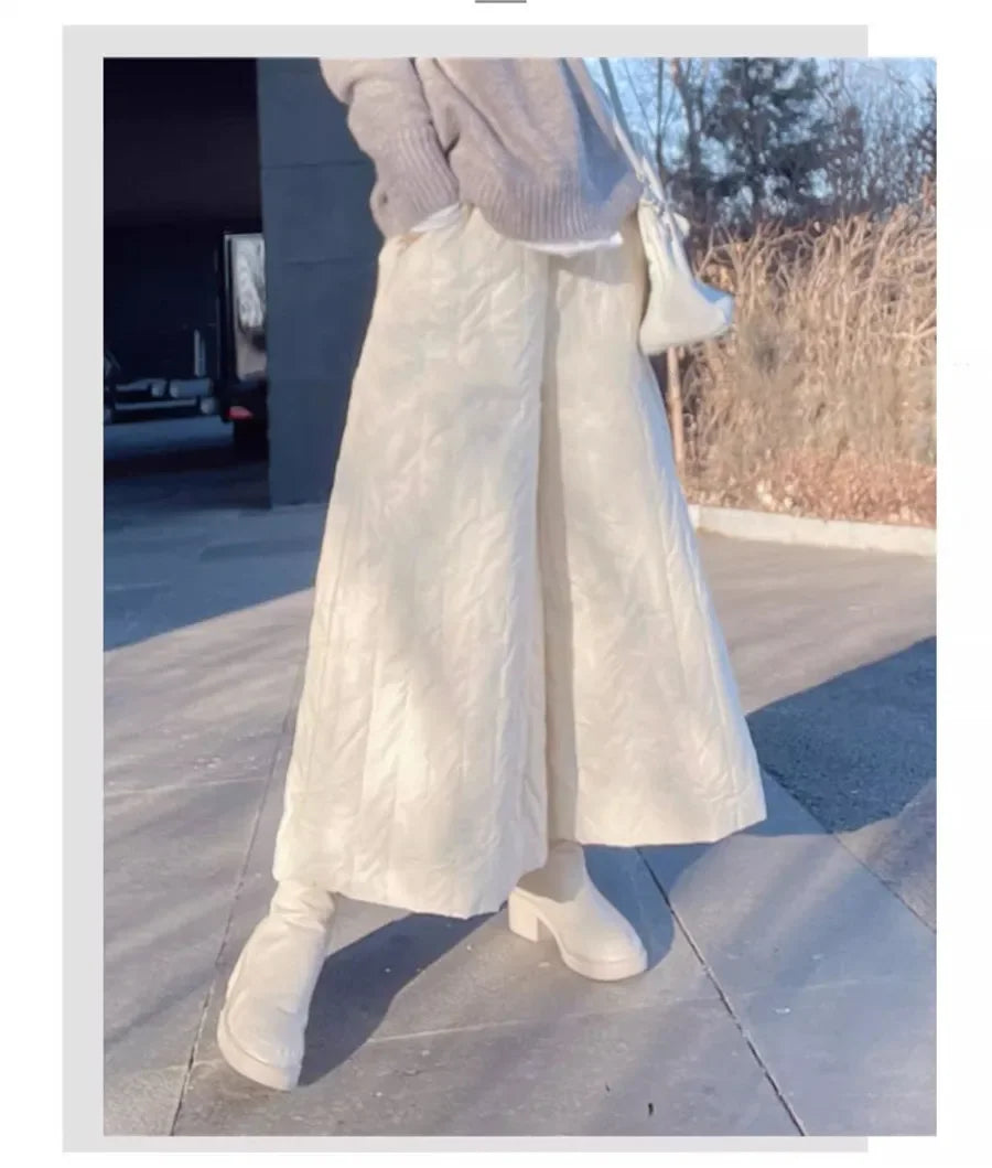 Super Loose Winter Culotte Down Cotton Pants Women Elegant Snow Wear Wide Leg Pants