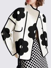 Elegant Flower Print Women Jackets For Women 2024 New Spring Long Sleeve Button Stand Collar Thin Coats Outerwears