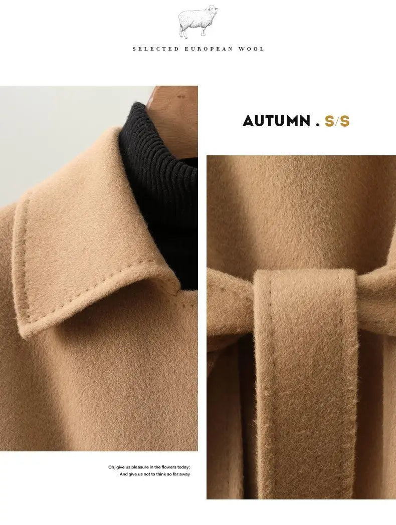 Korean Style Ladies Long Below The Knee Double-Sided Cashmere Coat Fashion Lace-up Hepburn Style Casual Women Woolen Outwear