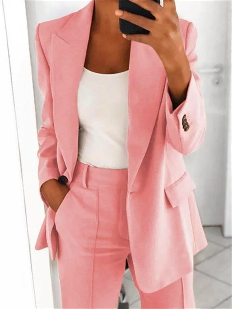 Spring Fall Fashion Women's Jacket Coat Pants 2 Piece Sets Office Lady Blazer Pants Sets Tracksuit Sets Female Coat Outfits New