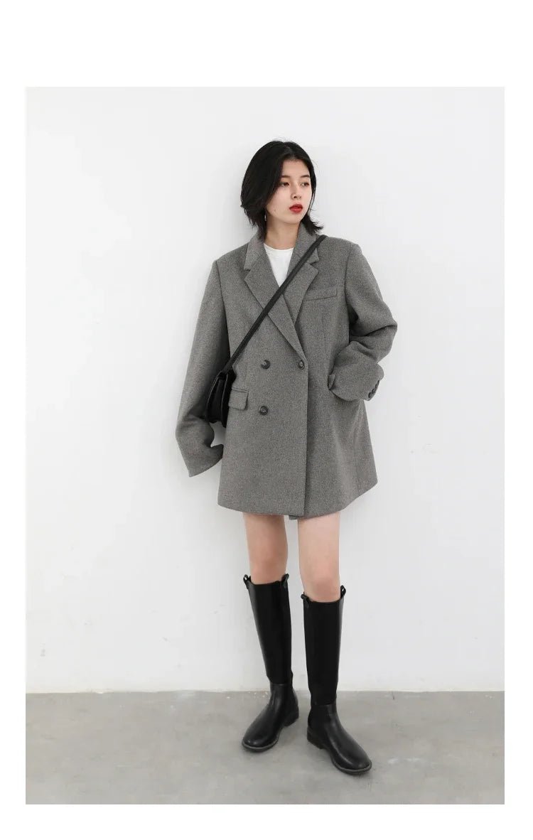 Chic Ven: 2024 Mid-Length Wool Blend Blazer Coat