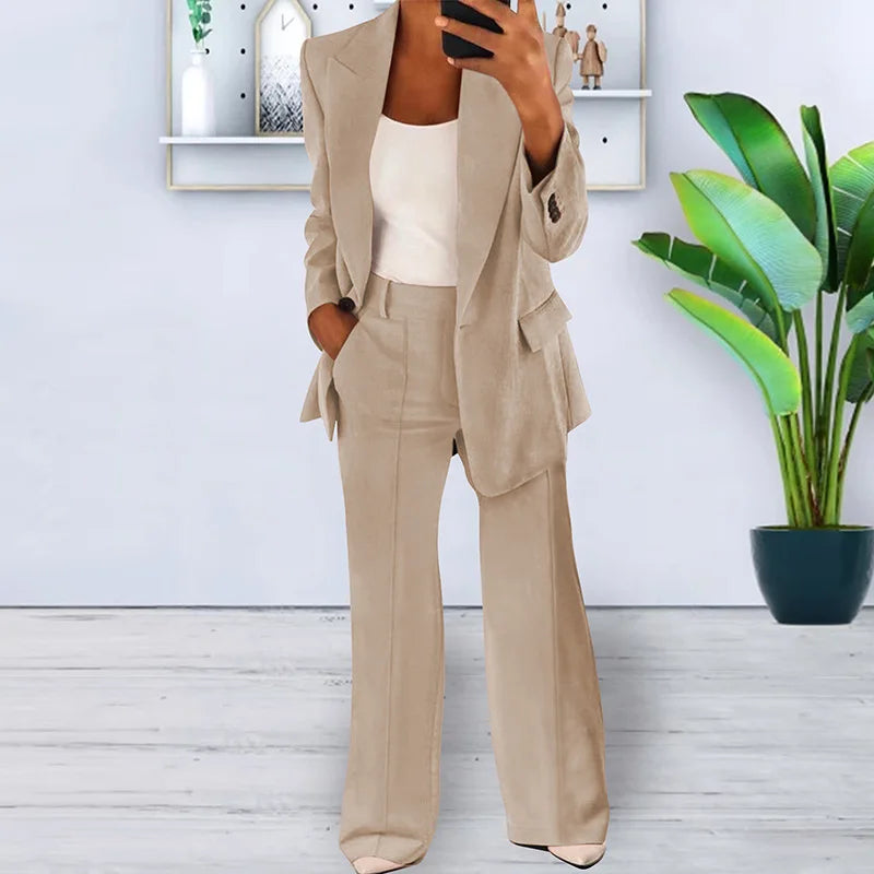 Spring Fall Fashion Women's Jacket Coat Pants 2 Piece Sets Office Lady Blazer Pants Sets Tracksuit Sets Female Coat Outfits New