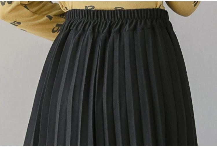 2024 Korean Fashion Irregular Pleated Black Skirt