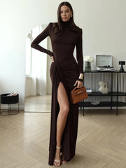 Turtleneck Thigh-High Split Bandage Maxi Dress