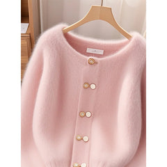 Pink Round Neck Sweater Cardigan