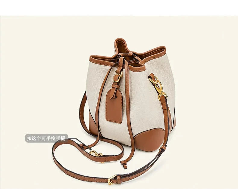 Chic Bucket Leather Crossbody Bag - Trendy Mix