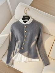 Grey Two-Piece Spliced Knitted Cardigan