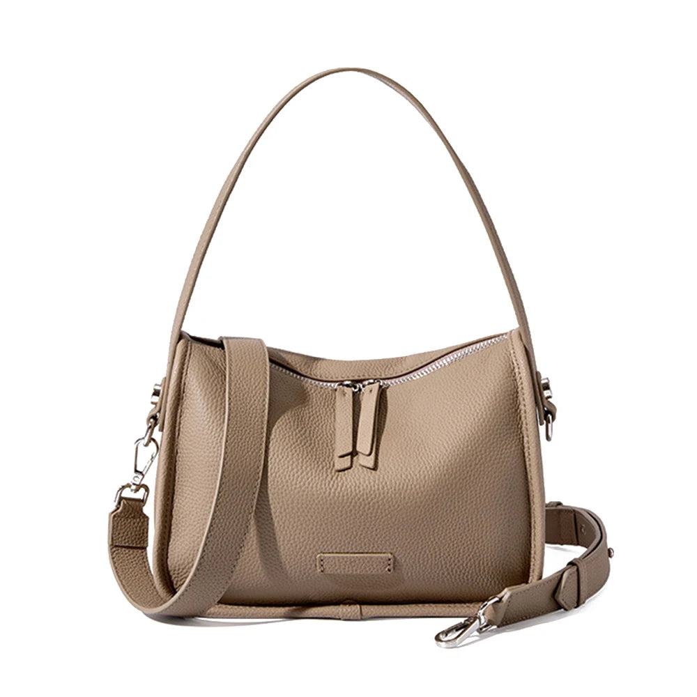 Elegant Grey Leather Shoulder Bag - Trendy Mix