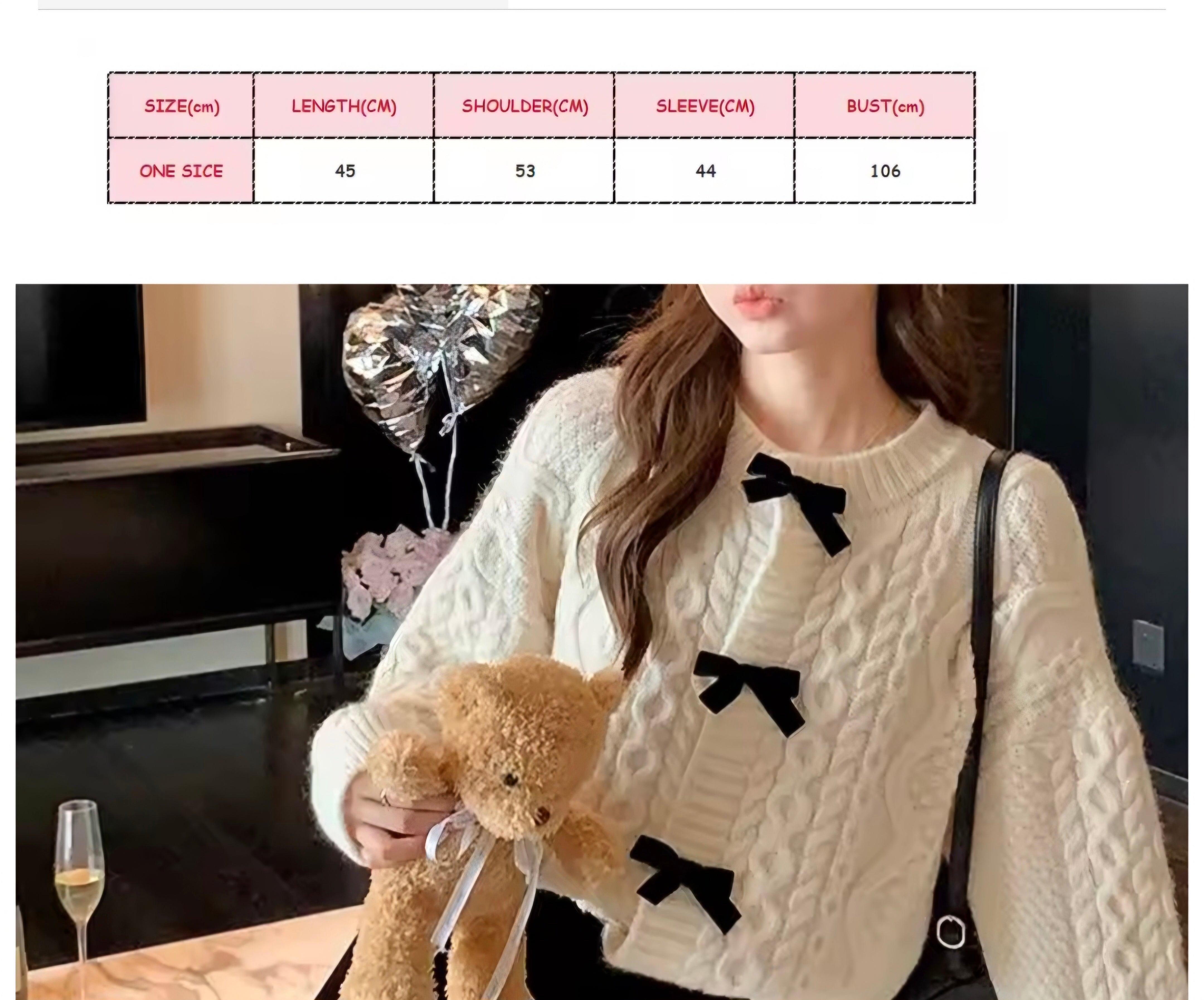 Vintage Knitted Cardigan with Bow for Women