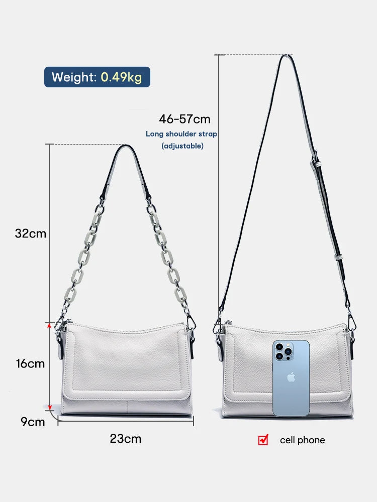 Luxury Soft Leather Top-Handle Bag with Acrylic Chain