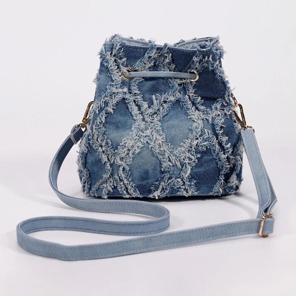 Trendy Denim Bucket Bag with Tassel Detailing - Trendy Mix